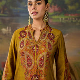 Naqsh Mustard Printed Shantoon Embellished Straight Kurta Set