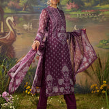 Smriti Purple  Printed Organza Embellished Straight Suit Set with Dupatta