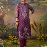 Smriti Purple  Printed Organza Embellished Straight Suit Set with Dupatta