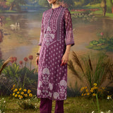 Smriti Purple  Printed Organza Embellished Straight Suit Set with Dupatta