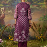 Smriti Purple  Printed Organza Embellished Straight Suit Set with Dupatta