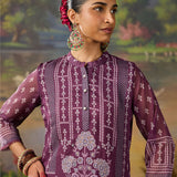 Smriti Purple  Printed Organza Embellished Straight Suit Set with Dupatta