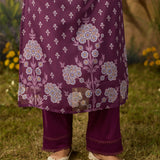 Smriti Purple  Printed Organza Embellished Straight Suit Set with Dupatta