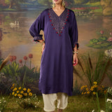 Rangrez Violet Satin Zari Embroidered Kaftan