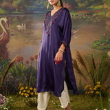 Rangrez Violet Satin Zari Embroidered Kaftan