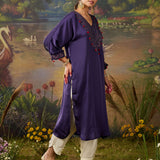 Rangrez Violet Satin Zari Embroidered Kaftan