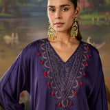 Rangrez Violet Satin Zari Embroidered Kaftan