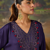 Rangrez Violet Satin Zari Embroidered Kaftan