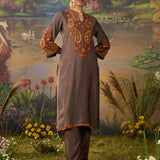 Naqsh Brown Printed Shantoon Embellished Straight Kurta Set