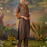 Naqsh Brown Printed Shantoon Embellished Straight Kurta Set