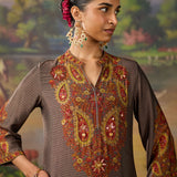 Naqsh Brown Printed Shantoon Embellished Straight Kurta Set