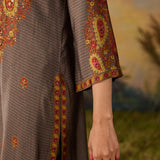 Naqsh Brown Printed Shantoon Embellished Straight Kurta Set