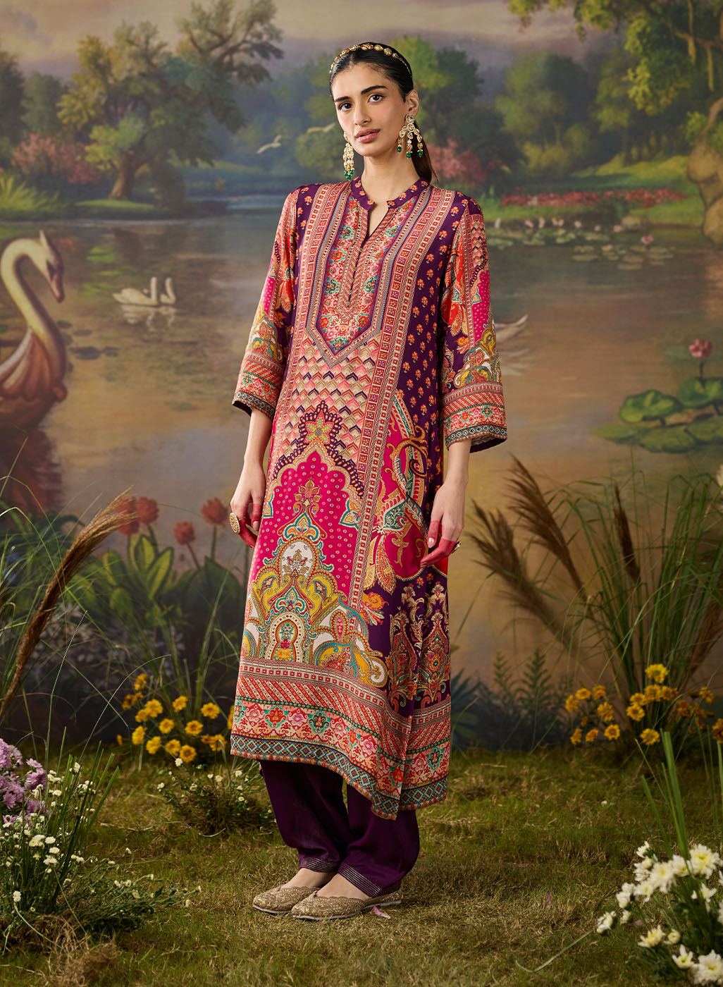 Chitra Deep Purple Heritage Printed Shantoon Co-ord Set with Salwar ...