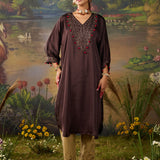 Rangrez Chocolate Brown Satin Zari Embroidered Kaftan