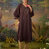 Rangrez Chocolate Brown Satin Zari Embroidered Kaftan