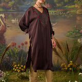 Rangrez Chocolate Brown Satin Zari Embroidered Kaftan