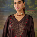 Rangrez Chocolate Brown Satin Zari Embroidered Kaftan