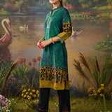 Aranya Teal Abstract Printed Vicose Straight Kurta