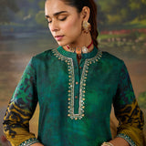 Aranya Teal Abstract Printed Vicose Straight Kurta