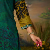 Aranya Teal Abstract Printed Vicose Straight Kurta