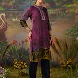 Aranya Purple Abstract Printed Vicose Straight Kurta