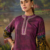 Aranya Purple Abstract Printed Vicose Straight Kurta
