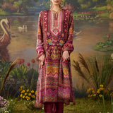 Safina Purple Traditioanl Floral Printed Straight Suit Set with Dupatta