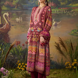 Safina Purple Traditioanl Floral Printed Straight Suit Set with Dupatta