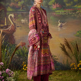 Safina Purple Traditioanl Floral Printed Straight Suit Set with Dupatta