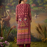 Safina Purple Traditioanl Floral Printed Straight Suit Set with Dupatta