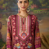 Safina Purple Traditioanl Floral Printed Straight Suit Set with Dupatta