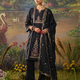 Nisha Classic Black Zari Emroidered Chanderi Straight Suit Set with Dupatta
