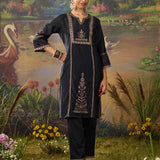 Nisha Classic Black Zari Emroidered Chanderi Straight Suit Set with Dupatta