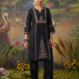 Nisha Classic Black Zari Emroidered Chanderi Straight Suit Set with Dupatta