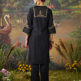 Nisha Classic Black Zari Emroidered Chanderi Straight Suit Set with Dupatta