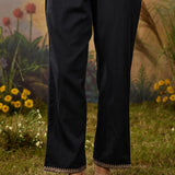 Nisha Classic Black Zari Emroidered Chanderi Straight Suit Set with Dupatta