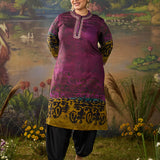 Aranya Purple Abstract Printed Vicose Straight Kurta