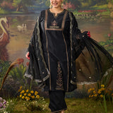 Nisha Classic Black Zari Emroidered Chanderi Straight Suit Set with Dupatta