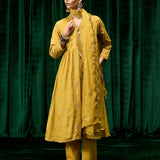 Svara Mustard Self Embroidered A-line Suit Set with Dupatta