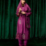 Mahsira Purple Embroidered Tencel Modal Suit Set with Dupatta