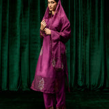 Mahsira Purple Embroidered Tencel Modal Suit Set with Dupatta