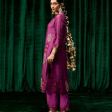 Mahsira Purple Embroidered Tencel Modal Suit Set with Dupatta