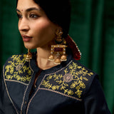 Mahsira Navy Embroidered Tencel Modal Suit Set with Dupatta