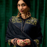 Mahsira Navy Embroidered Tencel Modal Suit Set with Dupatta