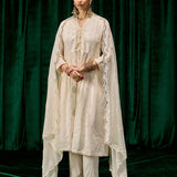 Svara Ivory Self Embroidered A-line Suit Set with Dupatta