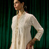 Svara Ivory Self Embroidered A-line Suit Set with Dupatta