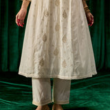 Svara Ivory Self Embroidered A-line Suit Set with Dupatta