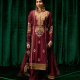 Dua Maroon Zari Embroidered Suit Set with Dupatta