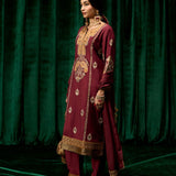 Dua Maroon Zari Embroidered Suit Set with Dupatta