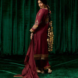 Dua Maroon Zari Embroidered Suit Set with Dupatta